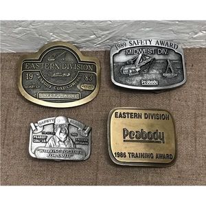 Lot of 4 Vintage 1980s Peabody Coal Company Training Safety Award Belt Buckles